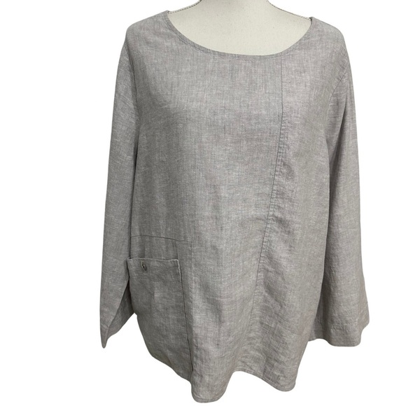 Habitat 41520 Pocket Pullover Top Linen Blend SZ XLarge Gull Lagenlook NWT - Picture 3 of 11